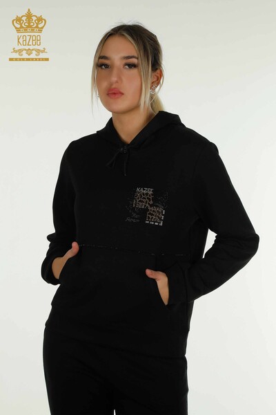 Wholesale Women's Tracksuit Set Hooded Black - 17559 | KAZEE - Thumbnail