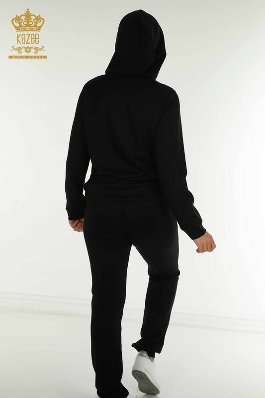 Wholesale Women's Tracksuit Set Hooded Black - 17559 | KAZEE