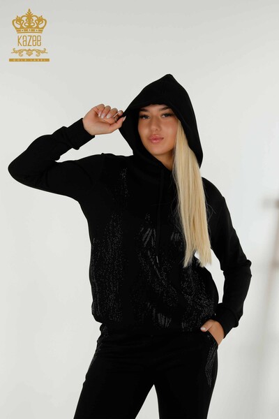 Wholesale Women's Tracksuit Set Hooded Black - 17566 | KAZEE - Thumbnail