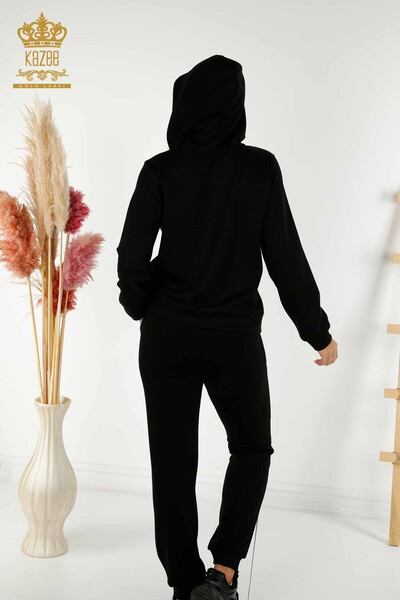 Wholesale Women's Tracksuit Set Hooded Black - 17591 | KAZEE - Thumbnail