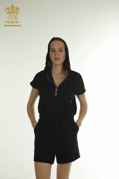 Wholesale Women's Tracksuit Set Hooded Black - 17704 | KAZEE - Thumbnail (2)