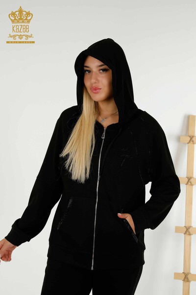 Wholesale Women's Tracksuit Set Hooded Black - 20415 | KAZEE - Thumbnail