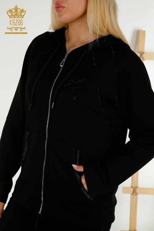 Wholesale Women's Tracksuit Set Hooded Black - 20415 | KAZEE
