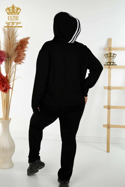 Wholesale Women's Tracksuit Set Hooded Black White - 17569 | KAZEE - Thumbnail