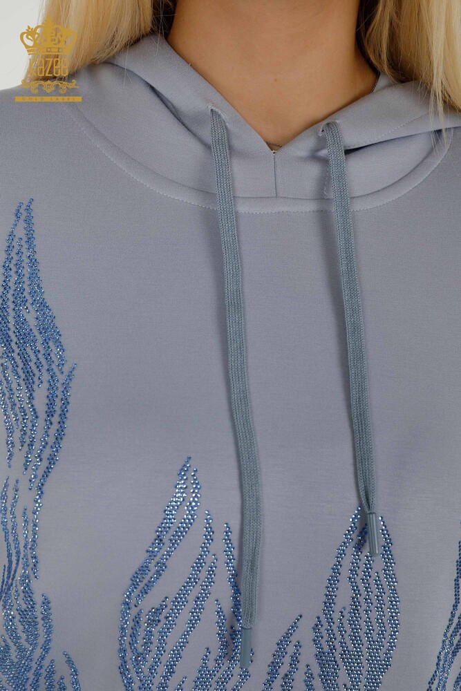 Wholesale Women's Tracksuit Set Hooded Blue - 17566 | KAZEE - 7