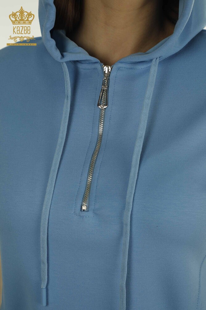 Wholesale Women's Tracksuit Set Hooded Blue - 17704 | KAZEE - 5