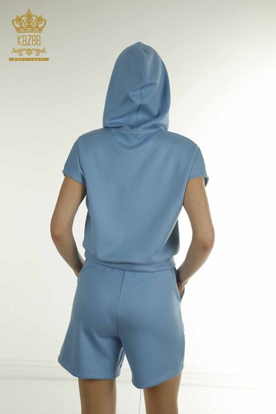 Wholesale Women's Tracksuit Set Hooded Blue - 17704 | KAZEE - 10
