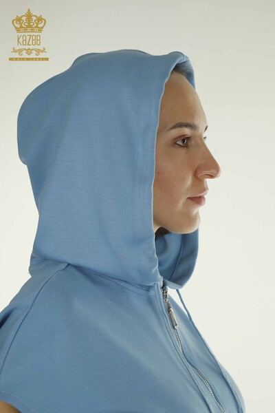 Wholesale Women's Tracksuit Set Hooded Blue - 17704 | KAZEE - Thumbnail (2)