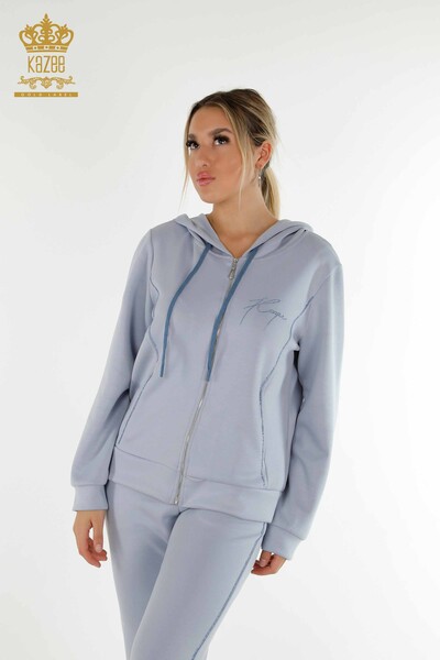 Wholesale Women's Tracksuit Set Hooded Blue - 20414 | KAZEE - Thumbnail