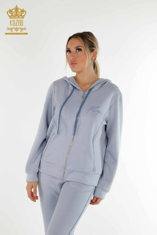 Wholesale Women's Tracksuit Set Hooded Blue - 20414 | KAZEE
