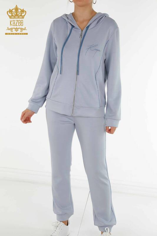Wholesale Women's Tracksuit Set Hooded Blue - 20414 | KAZEE