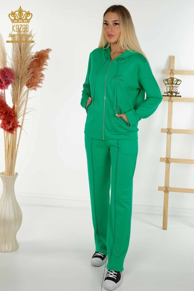 Wholesale Women's Tracksuit Set Hooded Green - 17598 | KAZEE - Thumbnail