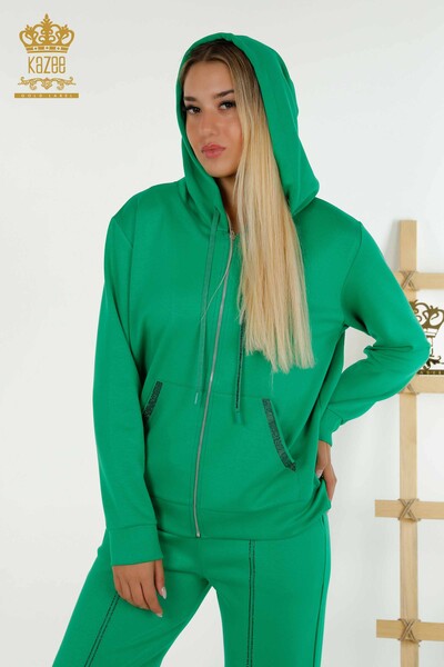 Wholesale Women's Tracksuit Set Hooded Green - 17598 | KAZEE - Thumbnail