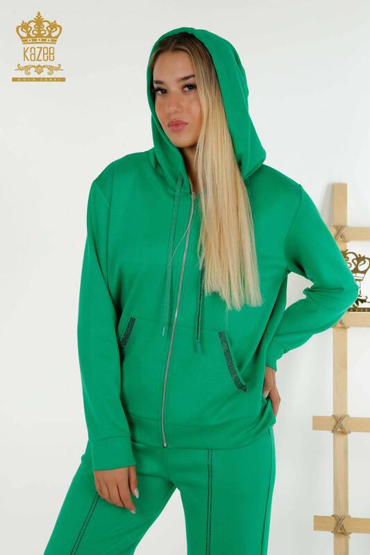 Wholesale Women's Tracksuit Set Hooded Green - 17598 | KAZEE