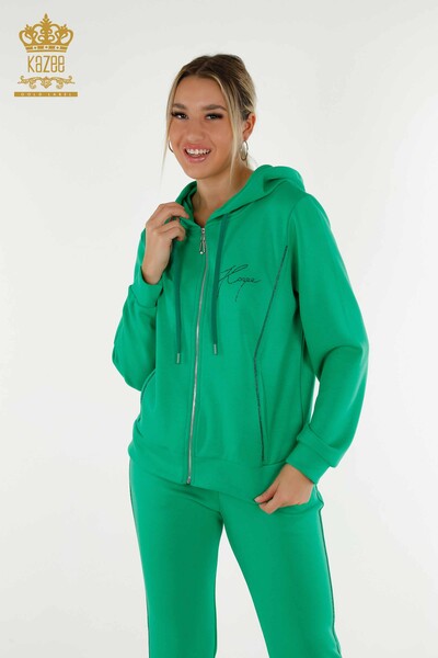 Wholesale Women's Tracksuit Set Hooded Green - 20414 | KAZEE - Thumbnail