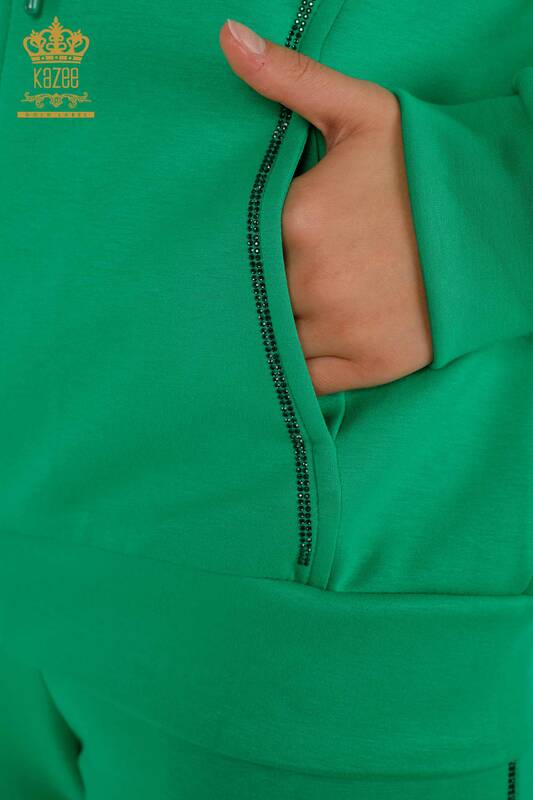 Wholesale Women's Tracksuit Set Hooded Green - 20414 | KAZEE