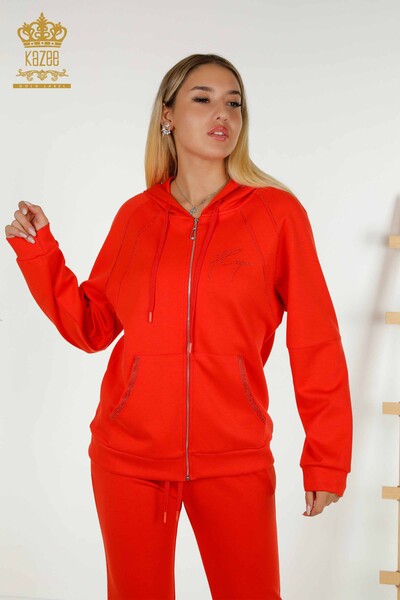 Wholesale Women's Tracksuit Set Hooded Orange - 20415 | KAZEE - Thumbnail