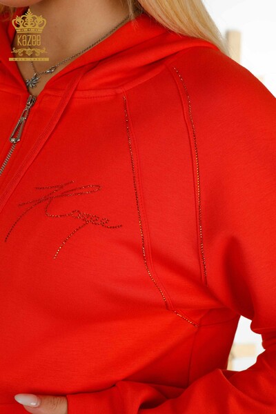 Wholesale Women's Tracksuit Set Hooded Orange - 20415 | KAZEE - 5