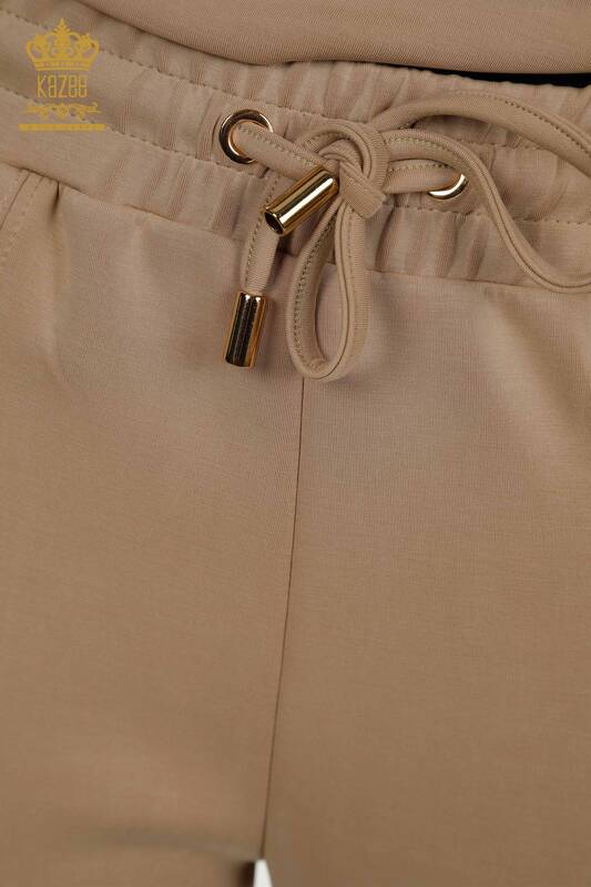 Wholesale Women's Tracksuit Set Hooded with Pockets Beige - 17627 | KAZEE