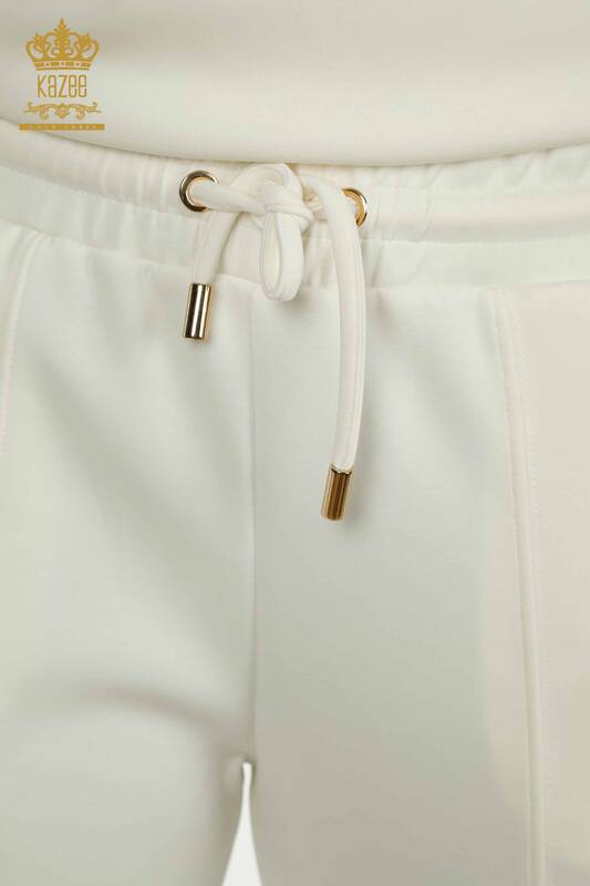Wholesale Women's Tracksuit Set Hooded Pocket Ecru - 17627 | KAZEE