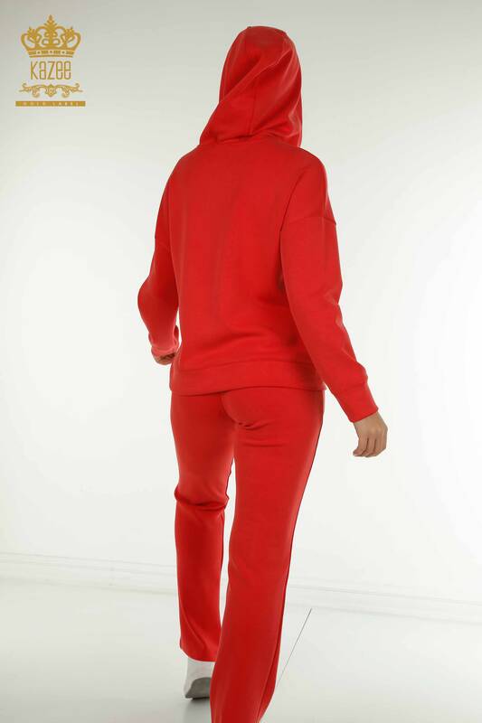 Wholesale Women's Tracksuit Set Red with Hooded Pocket - 17627 | KAZEE