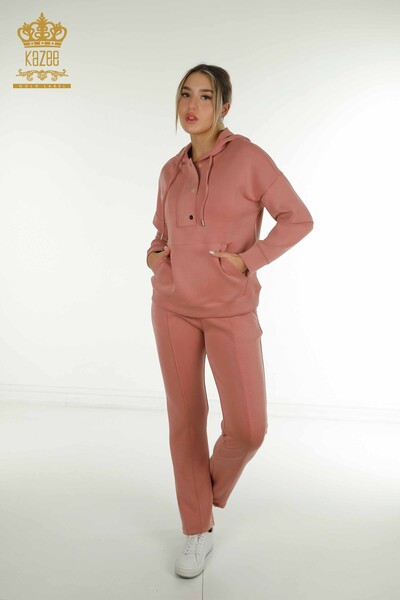 Wholesale Women's Tracksuit Set Hooded with Pockets Dusty Rose - 17627