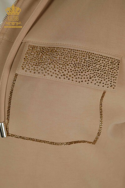 Wholesale Women's Tracksuit Set Hooded Zipper Beige - 17618 | KAZEE - Thumbnail
