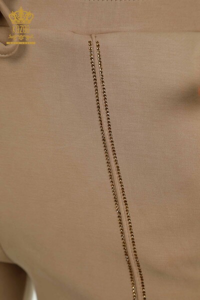 Wholesale Women's Tracksuit Set Hooded Zipper Beige - 17618 | KAZEE - Thumbnail