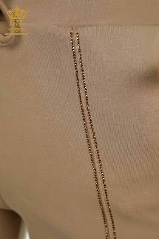 Wholesale Women's Tracksuit Set Hooded Zipper Beige - 17618 | KAZEE