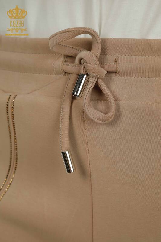 Wholesale Women's Tracksuit Set Hooded Zipper Beige - 17618 | KAZEE
