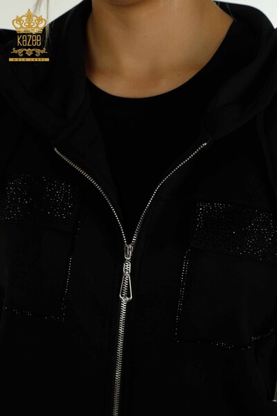Wholesale Women's Tracksuit Set Hooded Zippered Black - 17618 | KAZEE - Thumbnail