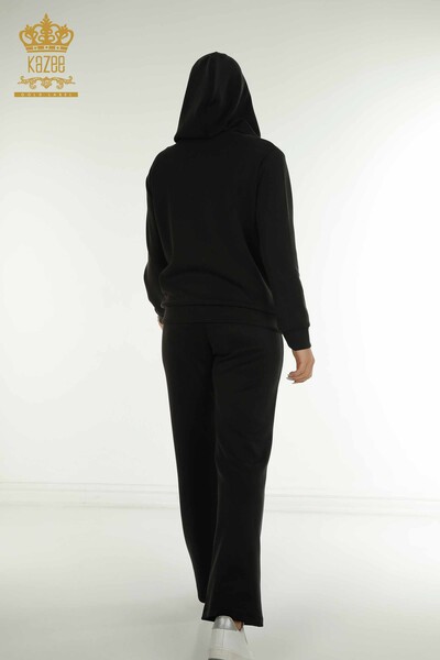 Wholesale Women's Tracksuit Set Hooded Zippered Black - 17618 | KAZEE - Thumbnail