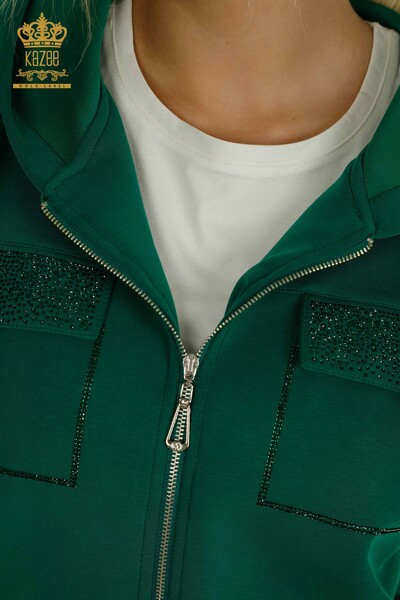 Wholesale Women's Tracksuit Set Hooded Zipper Green - 17618 | KAZEE - Thumbnail