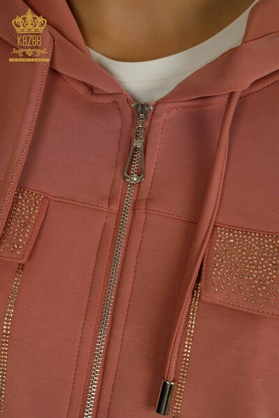 Wholesale Women's Tracksuit Set Hooded Zipper Dusty Rose - 17618 | KAZEE - Thumbnail
