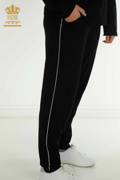 Wholesale Women's Tracksuit Set Black with Leopard Pattern - 16660 | KAZEE - 7