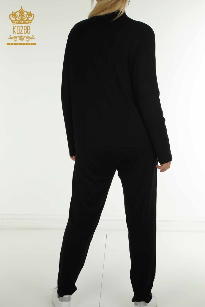 Wholesale Women's Tracksuit Set Black with Leopard Pattern - 16660 | KAZEE - 9