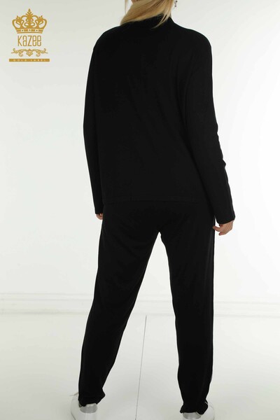 Wholesale Women's Tracksuit Set Black with Leopard Pattern - 16660 | KAZEE - 9