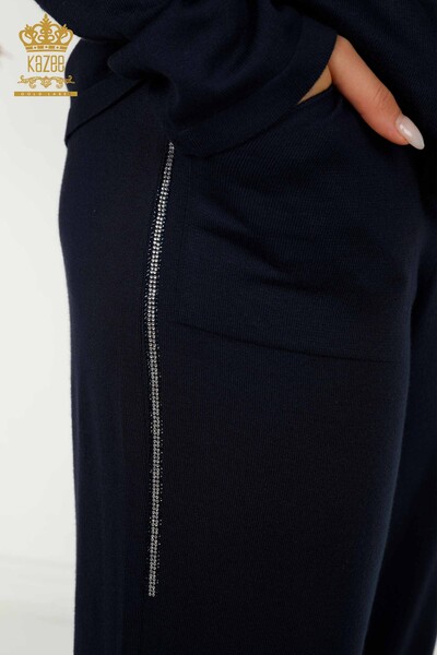 Wholesale Women's Tracksuit Set Navy Blue with Leopard Pattern - 16660 | KAZEE - 7