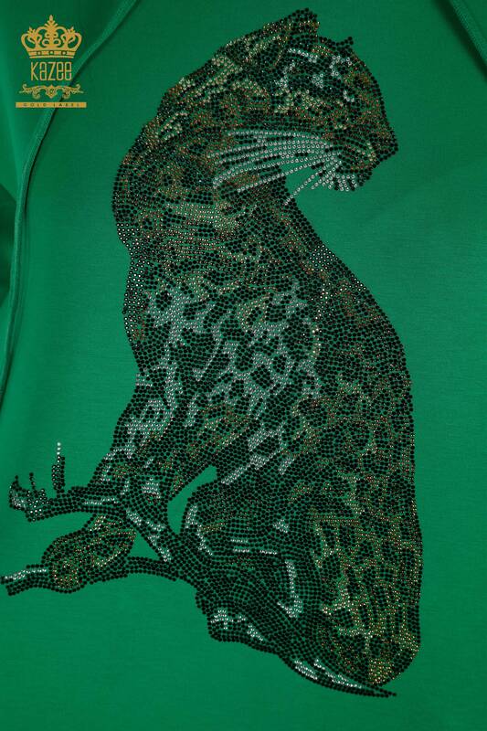 Wholesale Women's Tracksuit Set Green with Leopard Pattern - 17580 | KAZEE