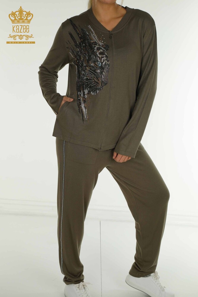 Wholesale Women's Tracksuit Set, Leopard Patterned Khaki - 16660 | KAZEE - 3