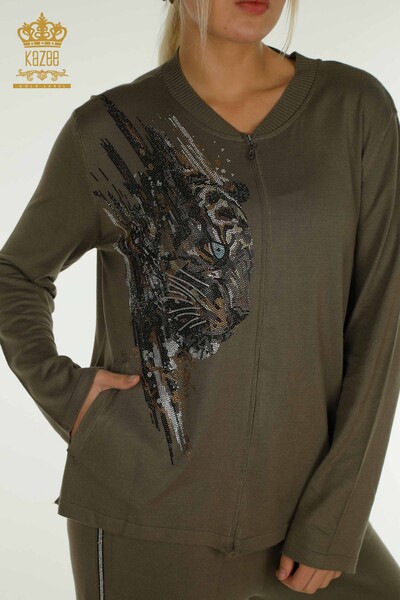 Wholesale Women's Tracksuit Set, Leopard Patterned Khaki - 16660 | KAZEE - 4