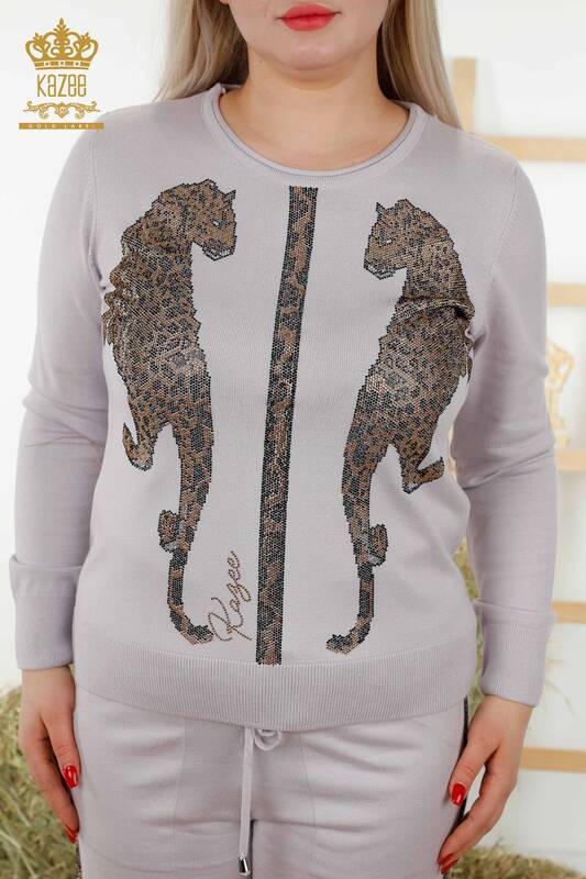 Wholesale Women's Tracksuit Set - Leopard Pattern - Lilac - 16521 | KAZEE