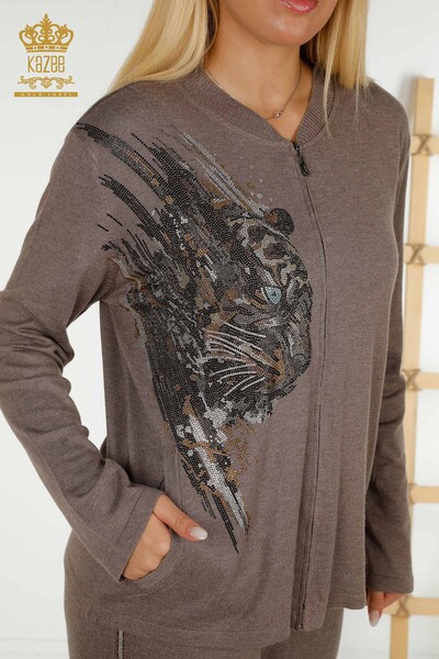 Wholesale Women's Tracksuit Set Leopard Patterned Mink - 16660 | KAZEE - 4