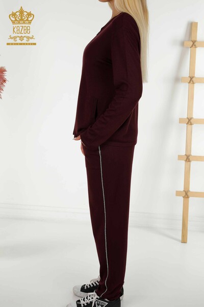 Wholesale Women's Tracksuit Set, Leopard Patterned Plum - 16660 | KAZEE - 7
