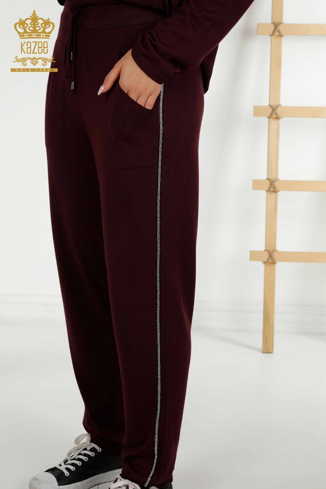 Wholesale Women's Tracksuit Set, Leopard Patterned Plum - 16660 | KAZEE - 8