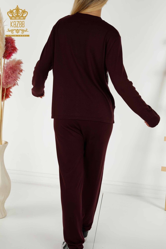Wholesale Women's Tracksuit Set, Leopard Patterned Plum - 16660 | KAZEE - 11