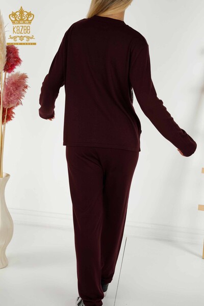 Wholesale Women's Tracksuit Set, Leopard Patterned Plum - 16660 | KAZEE - 11