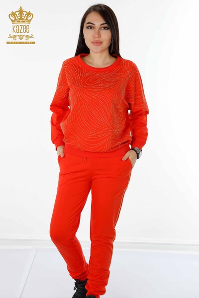 Wholesale Women's Tracksuit Set Patterned Orange - 17460 | KAZEE - Thumbnail