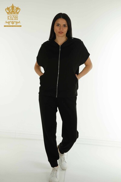 Kazee - Wholesale Women's Tracksuit Set Short Sleeve Black - 17680 | KAZEE
