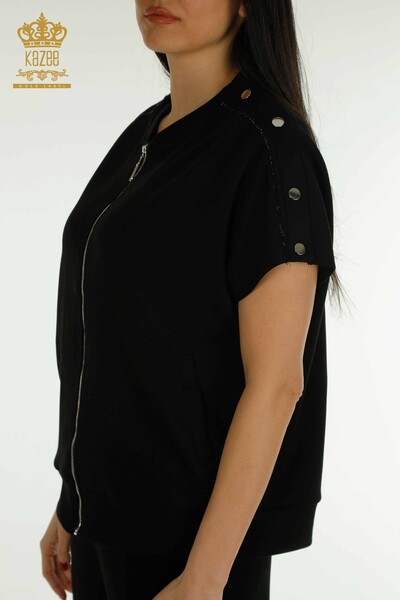 Wholesale Women's Tracksuit Set Short Sleeve Black - 17680 | KAZEE - Thumbnail (2)